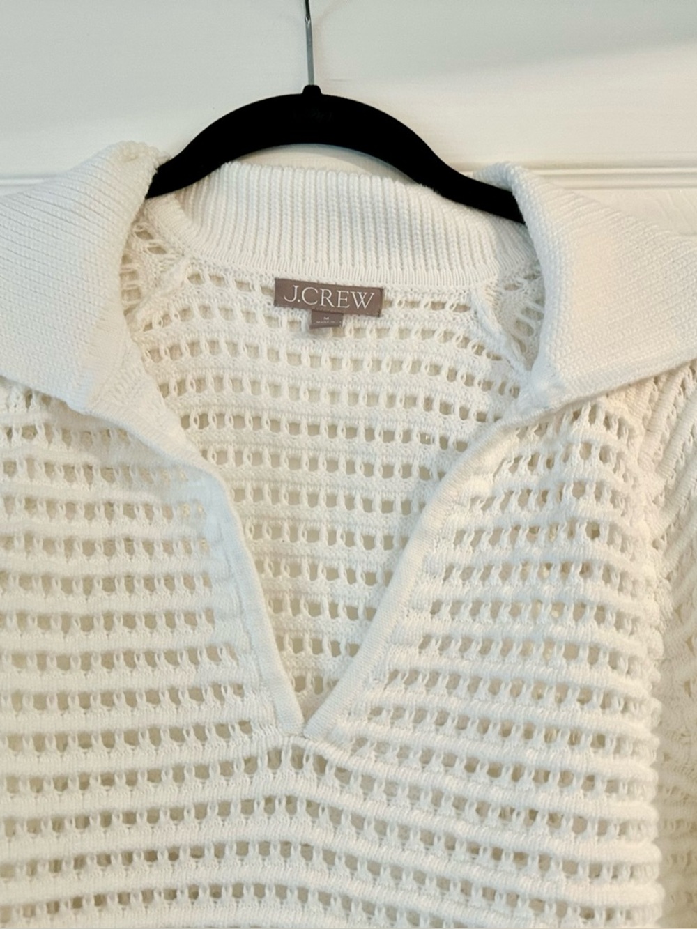 J. Crew White Open-Weave V-Neck Sailor Collared Sweater. - Picture 4 of 5